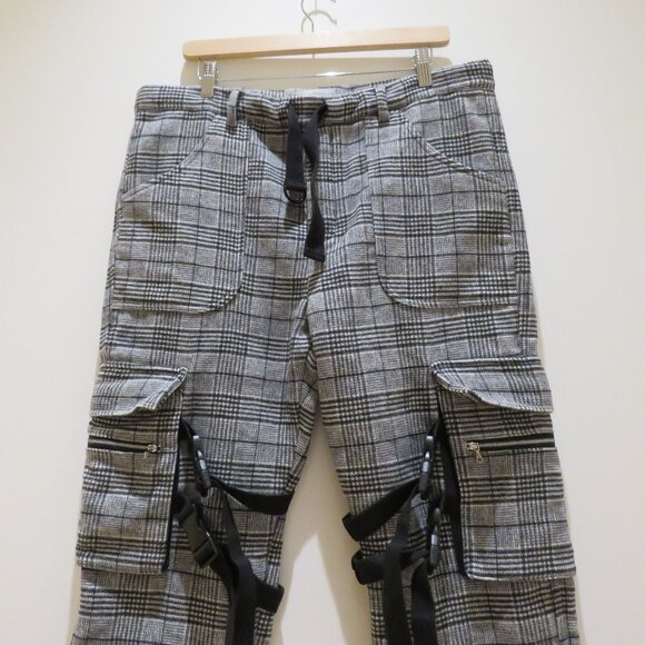 KRUGER Made in Japan Wool Blend Plaid Cargo Buckle Pants Street Avant Garde Sz M - Picture 6 of 16